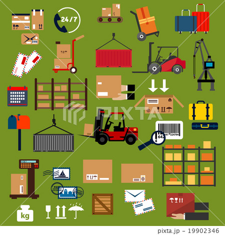 Storage, delivery and logistics flat icons 19902346