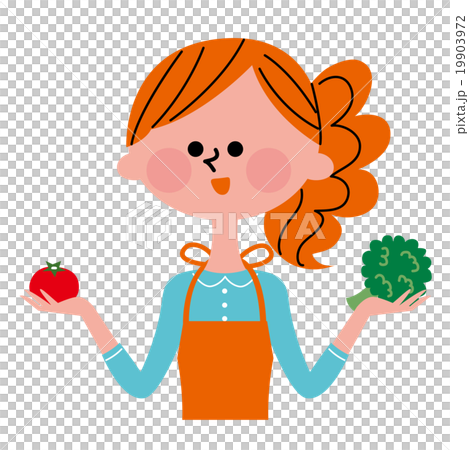 A woman in a apron with vegetables 19903972
