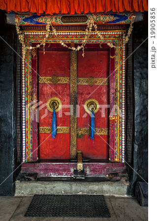 Door of Spituk monastery. Ladakh, India 19905856