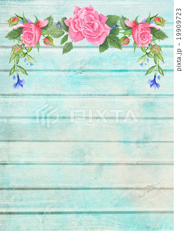 Shabby Chic Wood Background with Floral Vignette  19909723