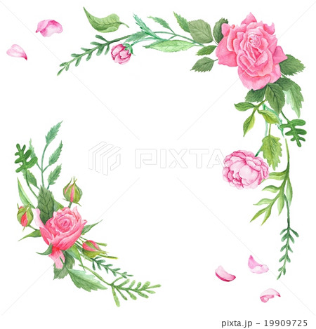 Vintage Watercolor Rose Corners 19909725