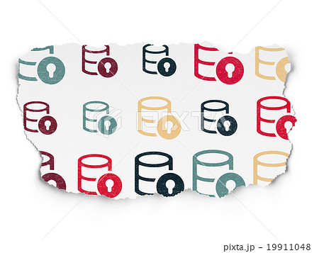 Software concept: Database With Lock icons on Torn Software concept: Database With Lock icons on Torn 19911048