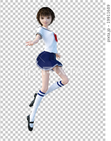 女子学生　perming 3DCGイラスト素材 19911689