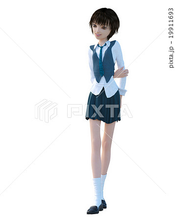 女子学生　perming 3DCGイラスト素材 19911693