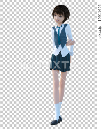 女子学生　perming 3DCGイラスト素材 19911693