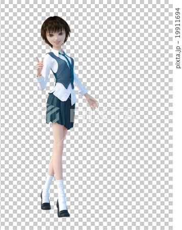 女子学生　perming 3DCGイラスト素材 19911694