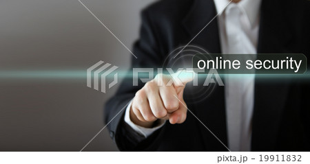 online security. Businessman's hand pressing the 19911832
