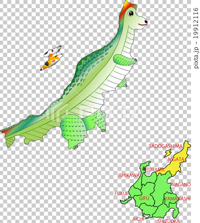 地図の動物 中部 新潟 恐竜のイラスト素材