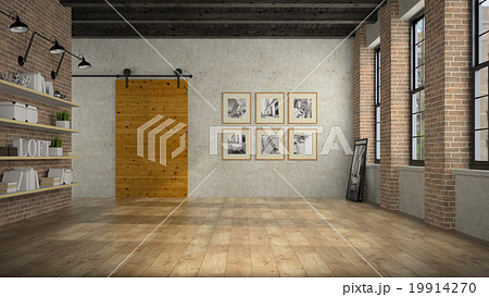 Empty loft room with wooden door 3D rendering 2 19914270