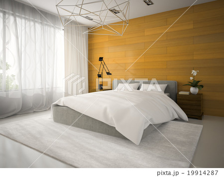 Interior of badroom with wooden wall 3D rendering Interior of badroom with wooden wall 3D rendering 19914287