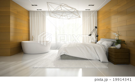 Interior of modern design badroom with bathtub 3D rendering 19914341