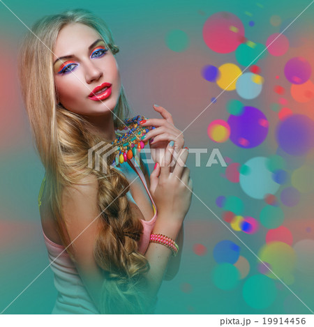 Girl with bright colorful makeup Girl with bright colorful makeup 19914456