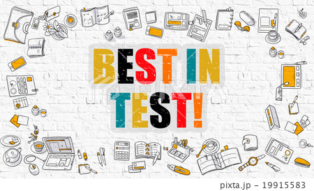 Multicolor Best In Test on White Brickwall. Doodle 19915583