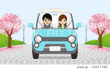 ドライブするカップル　公園　桜の木 19917398