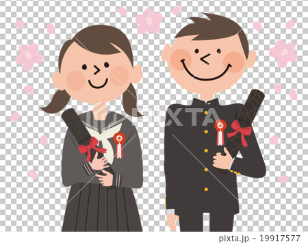 卒業する男女学生上半身＿セーラー服と学ラン 19917577