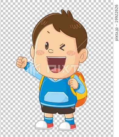 遠足 ピクニックに行く男の子のコミカルでかわいい人物イラスト いわたまさよしのイラスト素材