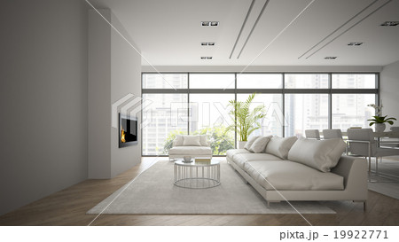 Interior of the loft with modern fireplace  19922771