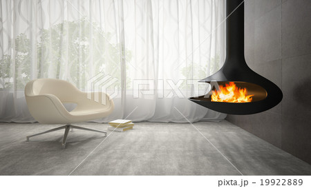 Part of interior with fireplace and armchair  Part of interior with fireplace and armchair  19922889