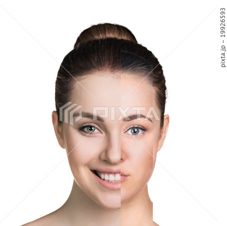 Human female face made of several different part 19926593