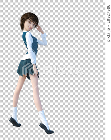敬礼する女子学生　perming 3DCGイラスト素材 19927986