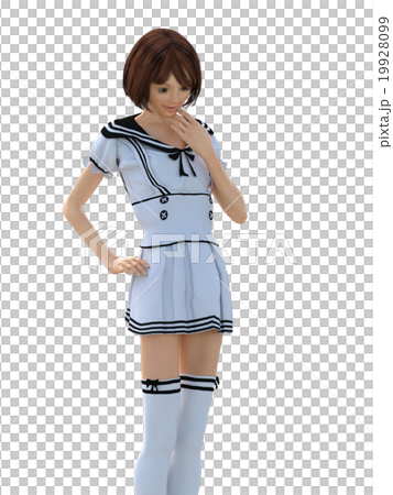 悩むポーズの女子学生　perming 3DCGイラスト素材 19928099