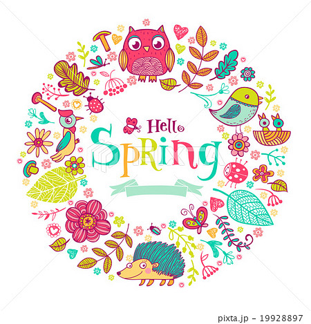 Hello Spring Banner In Doodle Styleのイラスト素材