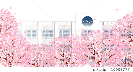 桜 学校 春 背景 のイラスト素材