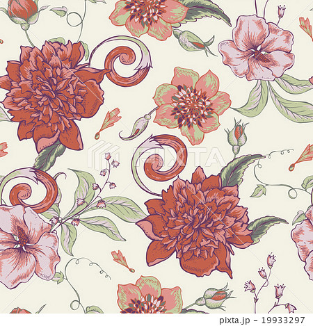 Vintage botanical seamless pattern with blooming Vintage botanical seamless pattern with blooming 19933297