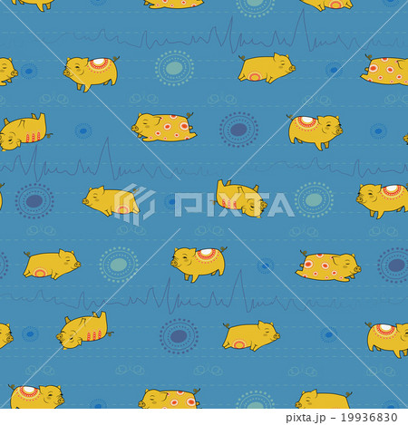 Yellow happy pigs with blue indian background 19936830