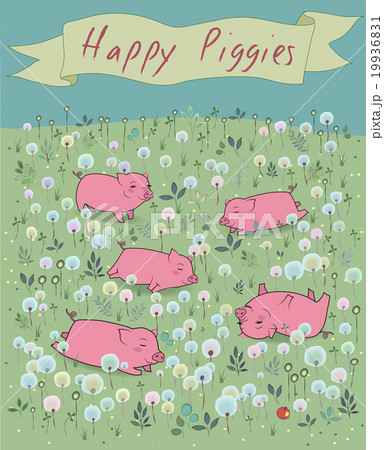 Happy Piggies on the blossoming field 19936831
