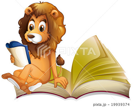 Lion reading storybook alone Lion reading storybook alone 19939374