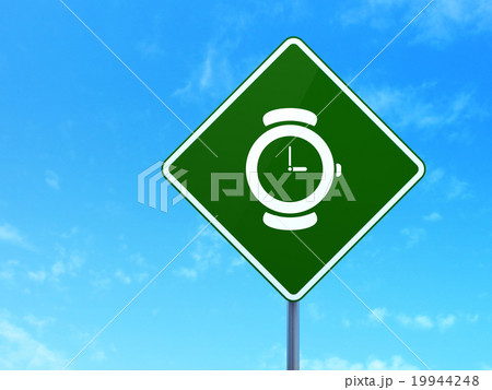 Timeline concept: Hand Watch on road sign 19944248