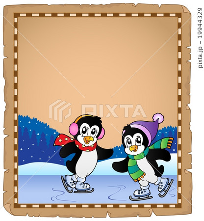Parchment with ice skating penguins 19944329