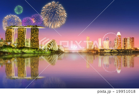 Fireworks in Marina Bay, Singapore Skyline 19951018