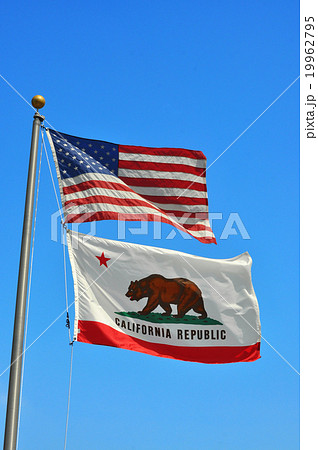 星条旗とカリフォルニア州旗の写真素材