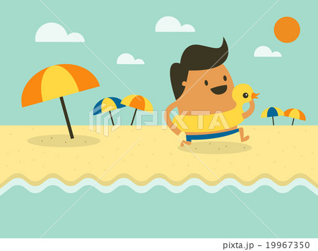 Young happy man running on the beach 19967350