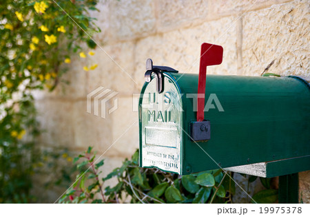 US post mail letter box with red flag 19975378