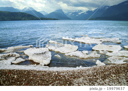 ice in the ocean on a background of mountains ice in the ocean on a background of mountains 19979637