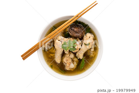 Traditional chicken broth on white background Traditional chicken broth on white background 19979949