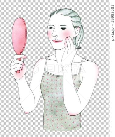 看有微笑的婦女一個鏡子 19982583