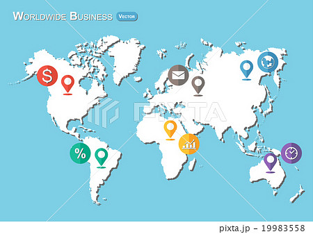 World Map with Pointers and Business icon 19983558