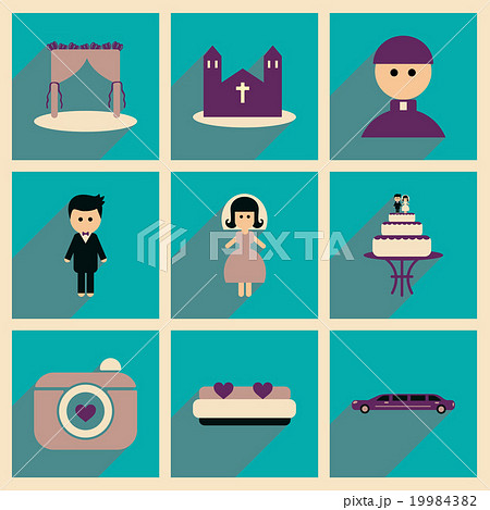 Set of flat web icons with long shadow wedding 19984382