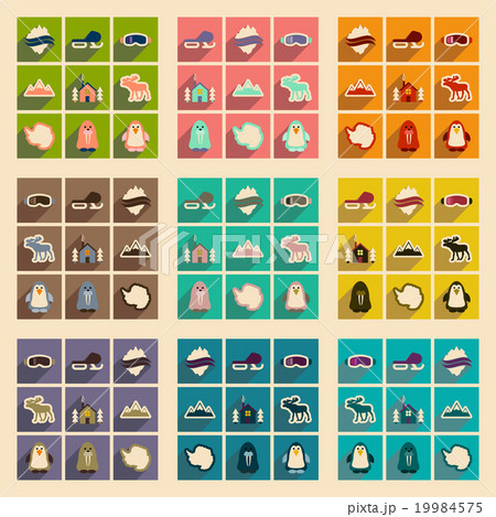 Set of flat web icons with long shadow Arctic 19984575