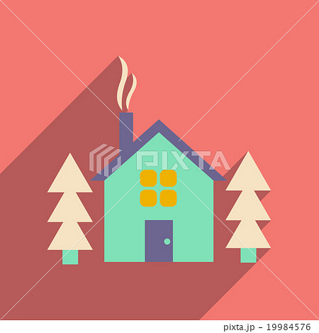 Flat web icon with long shadow house in forest Flat web icon with long shadow house in forest 19984576