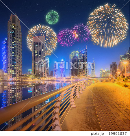 Beautiful fireworks in Dubai marina. UAE Beautiful fireworks in Dubai marina. UAE 19991837