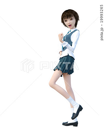 ガッツポーズする女子学生　perming 3DCGイラスト素材 19993265