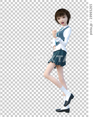 ガッツポーズする女子学生　perming 3DCGイラスト素材 19993265
