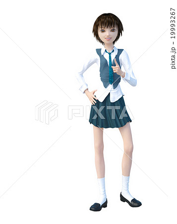 ワンポイントする女子学生　perming 3DCGイラスト素材 19993267
