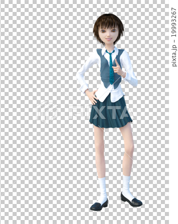ワンポイントする女子学生　perming 3DCGイラスト素材 19993267