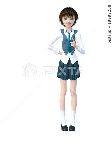 上を指差す女子学生　perming 3DCGイラスト素材 19993268